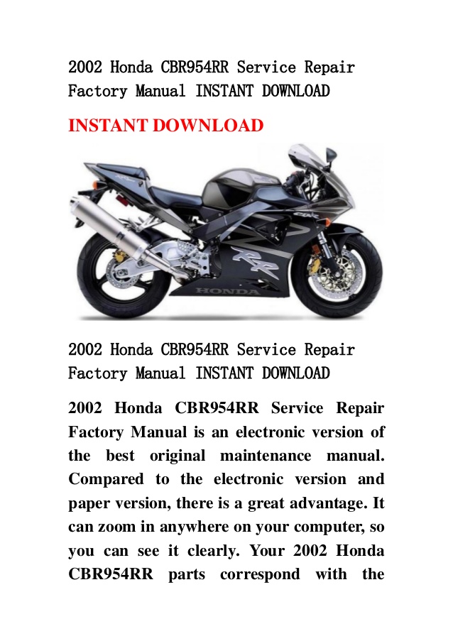 Honda Cbr 954 Rr Service Manual Download